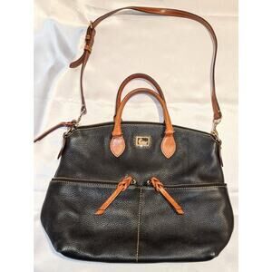Dooney and Bourke Dillen Satchel Bag Purse Black Pebbled Leather Double Pocket
